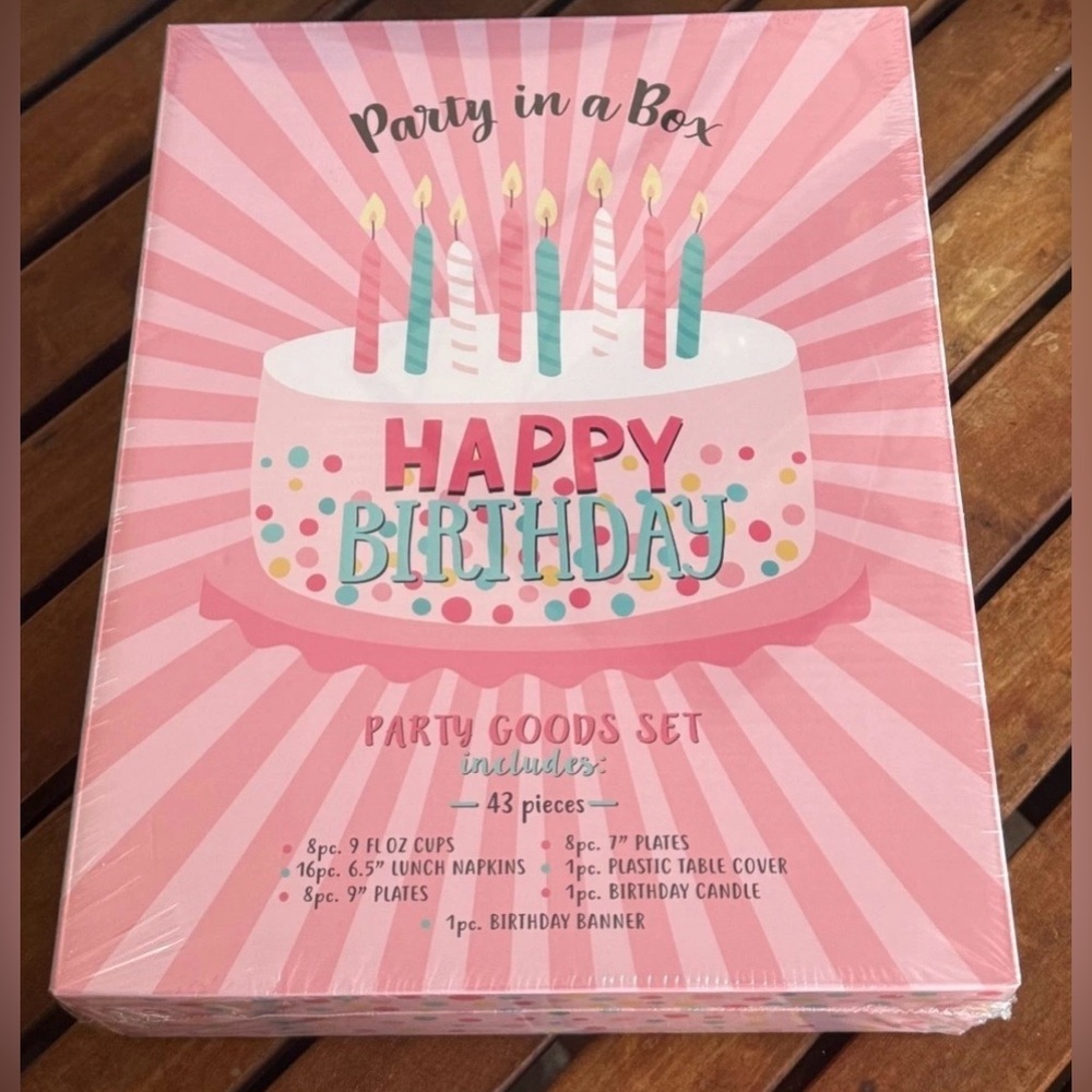Happy Birthday Party in a Box 43 Pc Party Supply Set Plates Cups Banner New